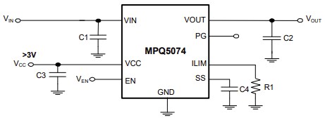 Application Circuit Diagram - Monolithic Power Systems (MPS) MPQ5074 Load Switches
